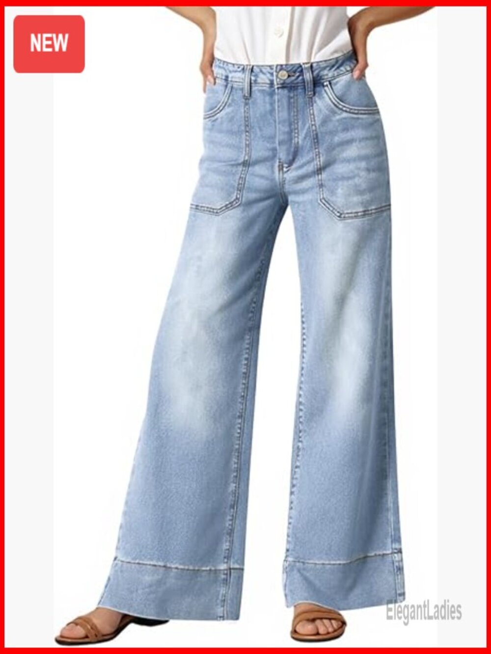 Wide Leg High Waist Denim Jeans Casual Boyfriend Fit with Pockets